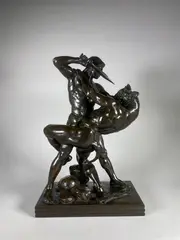 Thésée combattant le Minotaure by Antoine-Louis Barye, Epreuve en bronze à belle patine brun nuancé, sold Feb 2022
