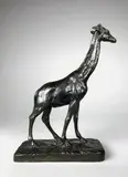 La girafe by Alfred Barye, Epreuve en bronze à patine brun vert foncé nuancé, sold Feb 2022