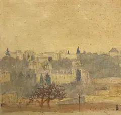 Vue du prieuré de Saint Germain en laye by Maurice Denis, Aquarelle monogrammée en bas à droite (contrecollée sur carton, piqures) Vue :, sold Dec 2021