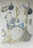 A la cuisine by Tsuguharu Foujita, Lithographie en couleurs signée en bas à droite, justifiée, sold Dec 2021