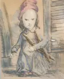 Fillette aux baguettes de pain by Tsuguharu Foujita, Lithographie en couleurs signée en bas à droite, justifiée, sold Dec 2021