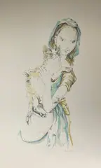 Fillette au chat by Tsuguharu Foujita, Lithographie en couleurs signée en bas à droite, justifiée EA en bas à gauche, sold Dec 2021
