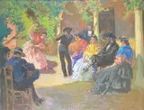 Le Patio by Alexandre Lunois, Pastel signé en bas à droite, sold Dec 2021