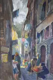 Dans les quartiers populaires by Fred Pailhès, Gouache signée en bas à droite, sold Dec 2021