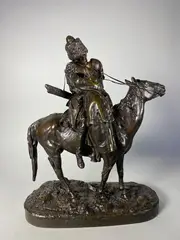 Les adieux du cosaque by Eugene Lanceray, Epreuve en bronze à belle patine brun nuancé, sold Dec 2021