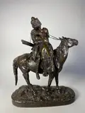 Les adieux du cosaque by Eugene Lanceray, Epreuve en bronze à belle patine brun nuancé, sold Dec 2021
