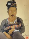 Femme et enfant, "Tra Moc", région de Soula by Léa Lafugie, Aquarelle signée en bas à droite, sold Oct 2021