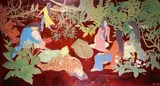 Jeunes femmes au parc by Nguyen Thanh Le, Panneau de laque signé en bas à droite, sold Oct 2021