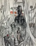 Eléphant et cornac près d'un Bouddha by André Maire, 1955, Fusain et pastel signé et daté en bas à droite, sold Oct 2021