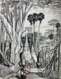 Siem Reap, la pagode by André Maire, 1952, Fusain et pastel signé et daté en bas à gauche, sold Oct 2021