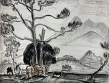 La montagne Lang Biang et le lac, Dalat" by André Maire, 1956, Fusain et pastel signé et daté en bas à droite, sold Oct 2021