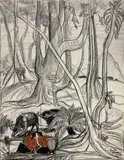 Moïs et leurs buffles by André Maire, 1956, Fusain et pastel signé et daté en bas à droite, sold Oct 2021
