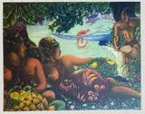 Le débarquement des fruits by Octave Morillot, Aquatinte en couleurs signée en bas à droite et numérotée, sold Oct 2021