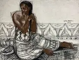 Malgache se coiffant by André Maire, 1959, Fusain et pastel signé et daté vers le milieu à droite, sold Oct 2021