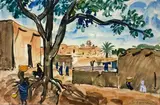 Vue de Bamako by Élisabeth Faure, Aquarelle signée en bas à droite, sold Oct 2021