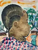 Jeune femme au Congo by Élisabeth Faure, Aquarelle signée en bas à gauche, sold Oct 2021