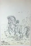Polluce. Planche de la série des Cavaliers by Giorgio de Chirico, Lithographie en deux tons signée en bas à droite, annotée et numérotée Tav, sold May 2018