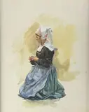 La tricoteuse bretonne by Lucien Adolphe Gros, Aquarelle signée en bas à droite, sold Jun 2021