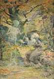 La mort et le mourant (fable de La Fontaine) by René Leverd, Aquarelle signée en bas à gauche, sold Jun 2021