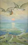 La tortue et les canards (fable de La Fontaine) by René Leverd, Aquarelle signée en bas à gauche, sold Jun 2021