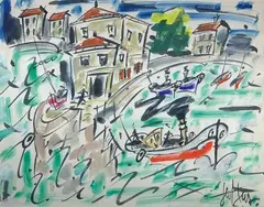 Le port de Saint-Jean-de-Luz by Gen Paul, Gouache signée en bas à gauche, sold Jun 2021