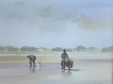 Les pêcheurs de coquillages", La baule by Alain Gaudin, Aquarelle signée et titrée en bas à droite, sold Jun 2021