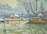 Voulangis en hiver by L. P. Robert Lavoine, Aquarelle signée en bas à droite et située en bas à gauche, sold Jun 2021