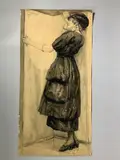 Trois dessins : - Femme debout by André Lagrange, 1920, Encre sur traits de crayon signé et daté en haut à gauche, sold Jun 2021