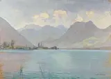 Gérardmer ou Annecy (vue sur Jorrioz) by André Lagrange, Gouache sur carton signé en bas à droite, sold Jun 2021