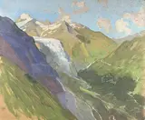Glacier du Rhône et la Turca, en Suisse by André Lagrange, Gouache sur carton monogrammé et titré au dos, sold Jun 2021