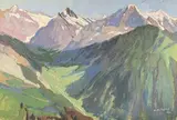 De la Schinigeplatte, Suisse" by André Lagrange, 1930, Gouache sur carton signé et daté en bas à droite, sold Jun 2021