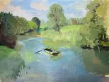 Pêcheur en barque by André Lagrange, Aquarelle et gouache signée en bas à gauche, sold Jun 2021