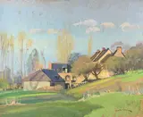 Ferme à Savigny-sur-Braye dite La Basse-Cour by André Lagrange, Gouache sur carton signé en bas à droite, sold Jun 2021