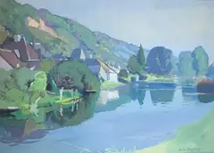 Le Loir by André Lagrange, Gouache signée en bas à droite, sold Jun 2021