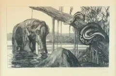 Eléphant et python by Paul Jouve, Lithographie originale, sur papier japon impérial, sold Mar 2021