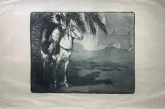 _x000D_ Cavalier arabe devant un palmier, 1911. _x000D_ by Paul Jouve, Lithographie originale au noir sur papier Chine, justifiée épreuve d’artiste et signée en, sold Mar 2021
