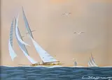 Voiliers en mer by Léon Haffner, Gouache sur papier signé en bas à droite, sold Mar 2021
