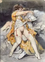 Porte-jartelle by Georges Conrad, Aquarelle non signée, sold Feb 2026