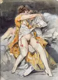 Porte-jartelle by Georges Conrad, Aquarelle non signée, sold Feb 2026