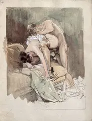 Sur le sofa by Georges Conrad, Aquarelle non signée, sold Feb 2026
