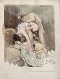 Sur le sofa by Georges Conrad, Aquarelle non signée, sold Feb 2026