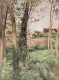 Fermiers au champs auprès du hameau by Paul Lecomte, Aquarelle signée en bas à droite ( signature estompée ) à vue :, sold May 2015