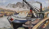 Vapeurs sur la Seine au pont d'Austerlitz by Jean Dorville, Gouache signée et située en bas à gauche, sold May 2015