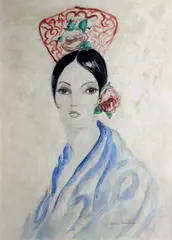 Portrait en buste de jeune femme espagnole au peigne rouge by Francis Picabia, 1927, Aquarelle, encre et crayon sur papier contrecollé sur carton signé en bas vers la droite e, sold Nov 2014