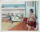 et Henri MATISSE (1869-1954) Odalisque sur la Terrasse, 1922-1923 by Jacques Villon, Aquatinte en couleurs, épreuve sur velin d'Arche signée dans la planche en bas à gauche: «, sold Nov 2014