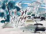 Cavaliers auprès de l'arc de triomphe, circa 1934 by Gen Paul, Gouache, aquarelle et encre de Chine signée en bas à droite Au dos du carton d'encadrement, sold May 2014