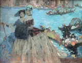 Fête à Venise by Pauline Peugniez, Gouache signée en bas à droite, sold May 2014