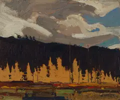 Tamarack Swamp by Tom Thomson, oil on panel, sold Nov 2024