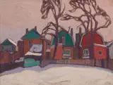 Houses, Winter, Houses Group No. XXI by Lawren Harris, oil on board, sold Nov 2024