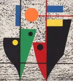 Two Ships with Orange Sun by B. C. Binning, oil on board, sold May 2024